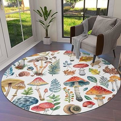 Mushroom Shag Area Rug, 3ft Vintage Plants Mushroom Floral Flowers Leaves Shaggy Carpet Nursery Rug for Kids Baby Bedroom Living Room Home Decor