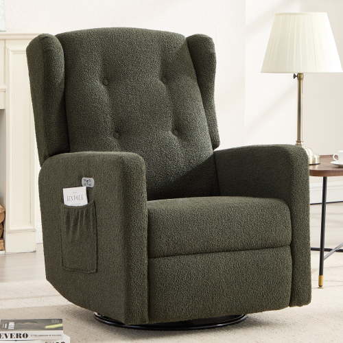 Power Swivel Rocking Recliner Chair, Electric Rocker Nursery Glider Chair, USB and Type-C Ports, Upholstered Fabric Reclining Single Sofa Chair for Living Room (Beige)