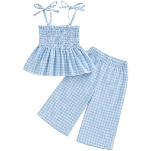 VISGOGO Infant Baby Toddler Girls Clothes Solid Color Sleeveless Camisole Linen Pants Set Baby Summer Outfits
