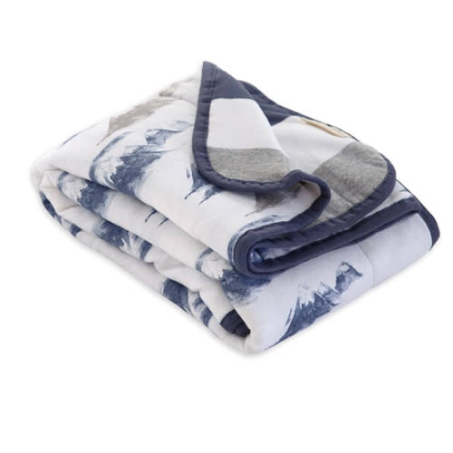 Burts Bees Baby Infant Reversible Blankets 100% Organic Cotton GOTS Certified - Watercolor Mountains Prints with Quilting Pattern Soft Nursery Blanket with 100% Polyester Fill for Size 30 x 40 Inch