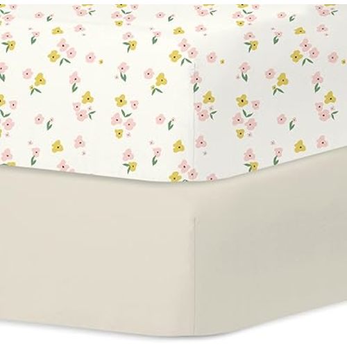 Little Grape Land Crib Sheets 2 Pack for Boys and Girls, Baby Neutral Crib Fitted Sheets for Standard Crib & Toddler Mattress, Super Soft Breathable Fitted Crib Sheet Set, Yellow Petal