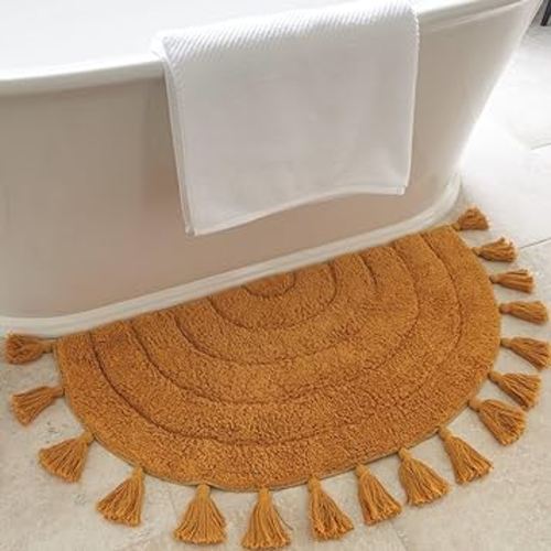 Beautiful Boho Rug with Tassels for Your Bathroom - Soft Half Circle 100% Cotton Mat Fits Perfectly Into Your Home - A Cute, Non-Slip and Absorbent Crochet Rug Ideal to Enhance Any Bath/Bedroom Decor