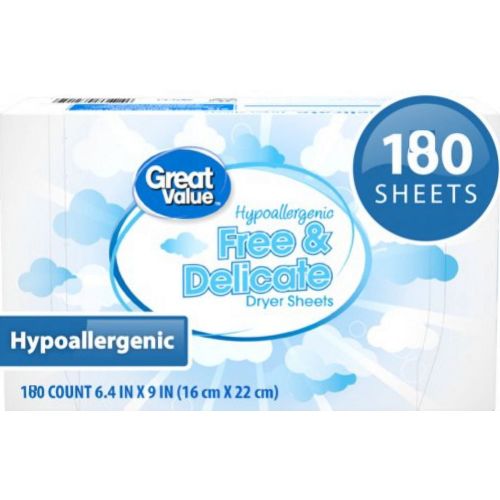 Great Value Free & Delicate Hypoallergenic Dryer Sheets, 180 Count