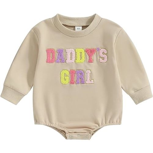 Newborn Baby Girl Clothes Long Sleeve Letter Print Sweatshirt Romper Oversized Bubble Bodysuit Fall Winter Clothes