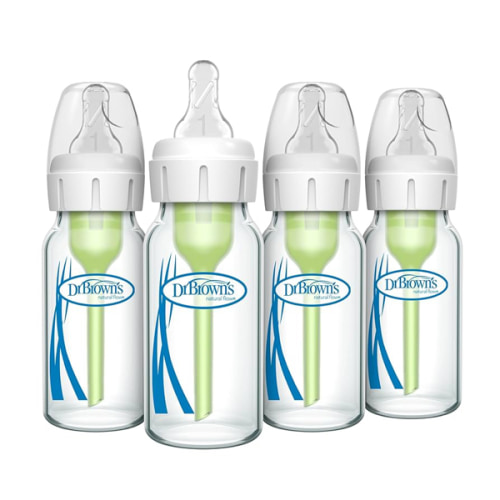 Dr. Brown's Anti-Colic Options+ Narrow Glass Baby Bottle with Level 1 Slow Flow Nipple, BPA-Free, 4 oz/120mL, 4-Pack
