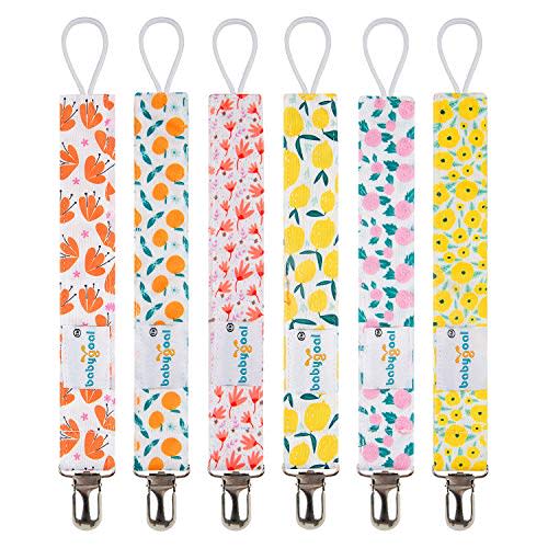 Babygoal Girl Pacifier Clips, 6 Pack Pacifier Holder for Boys and Girls Fits Most Pacifier Styles & Baby Teething Toys and Baby Gift 6MP05