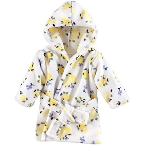 Luvable Friends Unisex Baby Plush Bathrobe, Yellow Floral, 0-9M