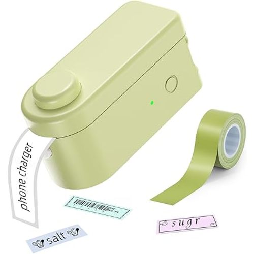 Makeid L1 HD Label Maker Machine with Tape, Portable & Rechargeable Label Makers Compatible with 9 12 16mm Waterproof Tape, Mini Bluetooth Labeler for Organizing Office Home School, 300DPI Green Tape