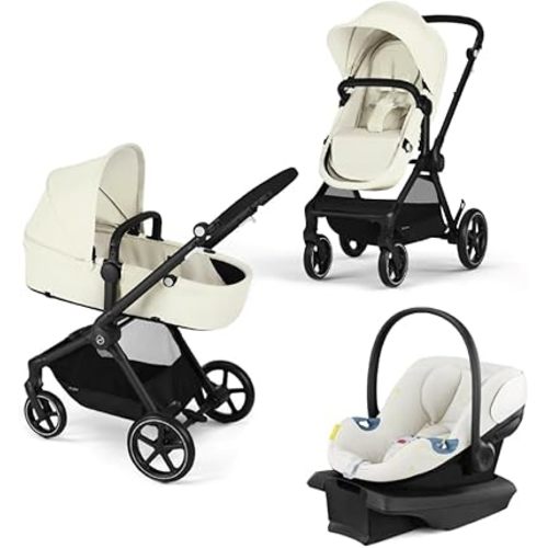 Cybex EOS 5-in-1 Travel System Stroller + Lightweight Aton G Infant Car Seat, Seashell Beige