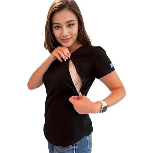 Premium Cotton Nursing Top for Breastfeeding - Comfortable, Stylish T-Shirt with Hidden Zippers