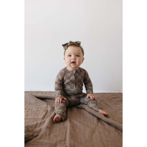 Bamboo Zip Pajamas | Faded Brown Checkerboard