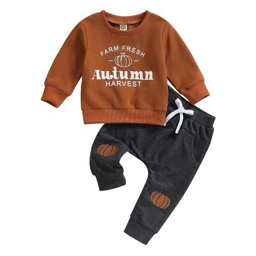 YINGISFITM Halloween Baby Boy Clothes Toddler Pumpkin Sweatshirt Long Sleeve Shirt Top Pocket Pants Fall Outfit