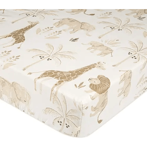 Crane Baby Soft Cotton Crib Mattress Sheet, Fitted Sheet for Cribs and Toddler Beds, Safari Animal, 28”w x 52”h x 9”d