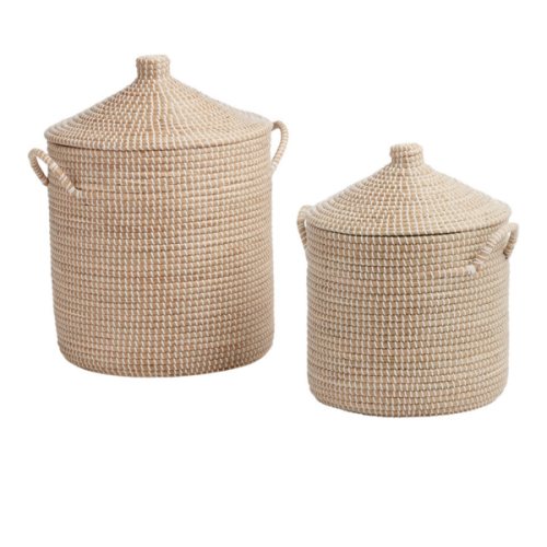 Adira White and Natural Seagrass Basket With Lid - World Market