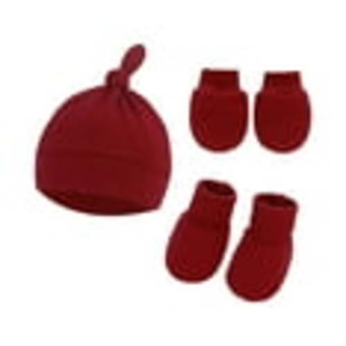 Otqutp Baby Ears Hats Mittens and Socks Set for Toddler Hat 0-6Months Hat and Mittens Soft Ankle Sock Beanie Mitten for Boys Girls(Red,0-6Months)