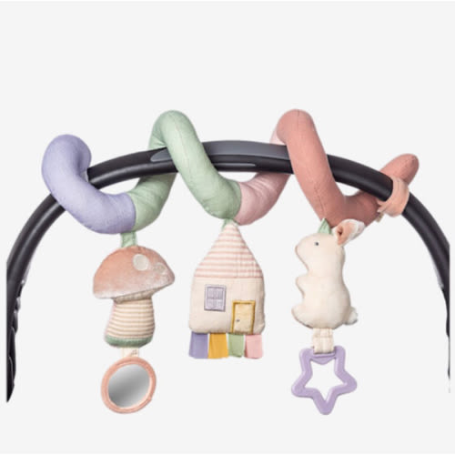 Itzy Ritzy Spiral Car Seat & Stroller Activity Toy - Stroller & Car Seat Toys for Ages 0 Months and Up - Hanging Toys Include Dangling Ring, Mirror and Textured Ribbons (Pastel Rainbow)