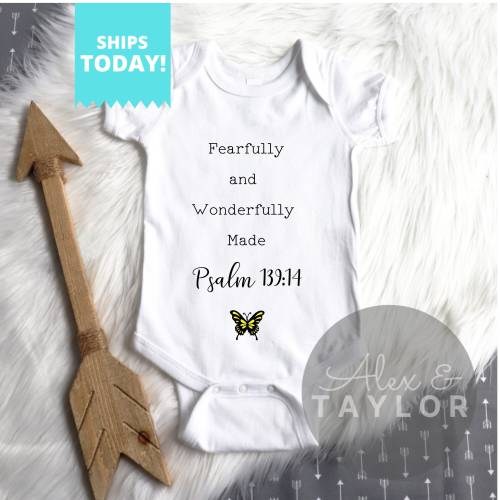 Fearfully And Wonderfully Made Onesie, Psalm 139: 14 Onesie, Christian Bodysuit, Religious Onesie, Bible Verse Onesie, Scripture Bodysuit