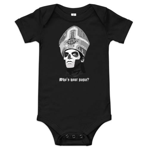 Ghost Who's your Papa Baby Onesie Bodysuit, Metal Ghost Band One Piece, Papa Emeritus Cardinal Copia Impera Terzo Tobias Forge