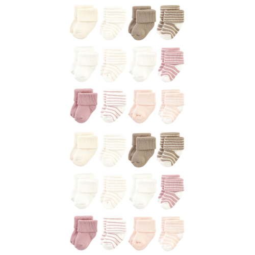 Hudson Baby Cotton Rich Baby Terry Socks 24-Pack, Blush Stripe, 0-6 Months