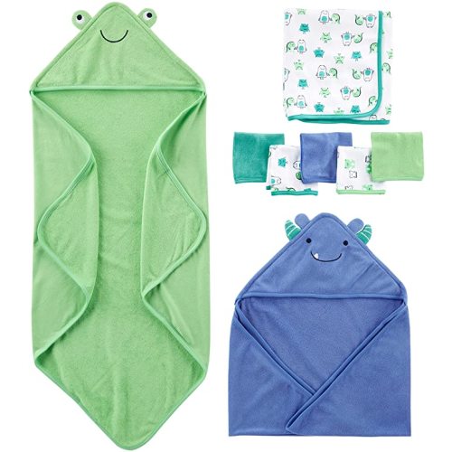 Simple Joys by Carter's Unisex Babies' 8-Piece Towel and Washcloth Set - One Size - Blue, Green, White