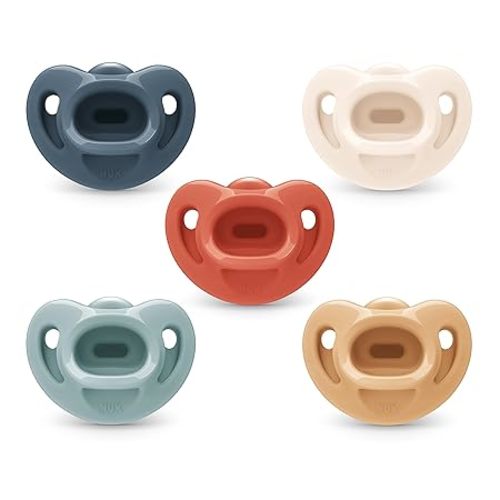 NUK 100% Silicone Comfy Orthodontic Pacifiers, 0-6 Months, Blue Fashion, Timeless Collection, 5 Count