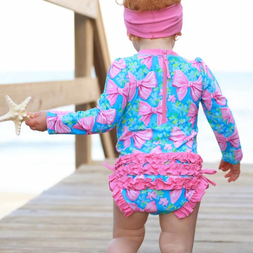 Long Sleeve Rash Guard With Ruffle Bottom | Beachy Bows