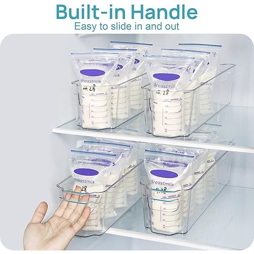 Vtopmart Breastmilk Storage Container 4PCS Set, Clear Freezer and Fridge Organizer Bins, Plastic Storage Bins for Breast Milk, Baby Pouches, Formula, Bottles and Yogurts, 4.3’’ Width, 14.7" Long