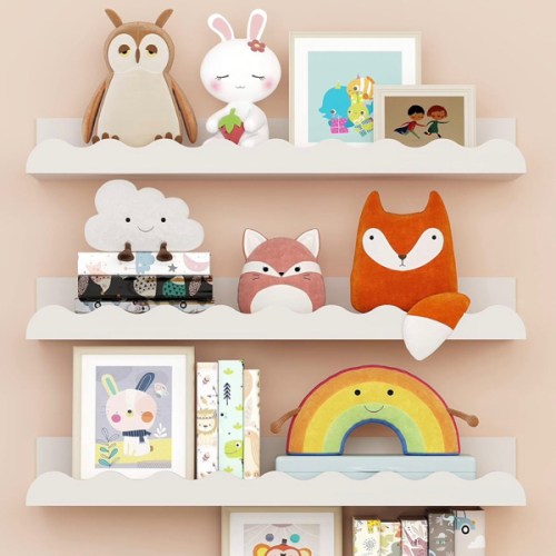 Kids' Bookshelf Set of 4 - White Floating Nursery Book Shelves, Picture Ledge Shelf for Wall Decor and Storage - Perfect for Books, Toys, Photo Frames, and Nursery Décor - 17 Inches