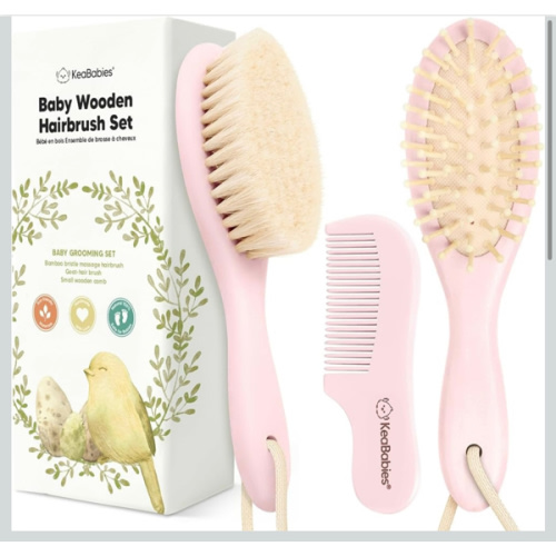 Amazon.com : Baby Hair Brush and Comb Set for Newborn - Wooden Baby Hair Brush Set with Soft Goat Bristle, Baby Brush Set for Newborns, Baby Brush and Comb Set Girl, Boy, Toddler Cradle Cap Brush (Oval, Blush) : Baby