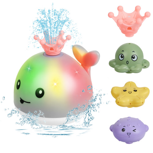 Baby Bath Toys, Whale Bath Toys with 4 Water Spraying Modes Light Up Sprinkler Bath Toys for Toddler 1-3, Automatic Fountain Bathtub Toys for Boys Girls Kids, Infant Bathroom Pool Swimming Gift