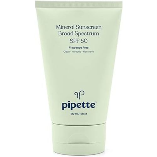 Pipette Mineral Sunscreen - SPF 50 Broad Spectrum Baby Sunblock with Non-Nano Zinc, UVB/UVA Non-Toxic Sun Protection for Kids & Sensitive Skin, 4 fl oz