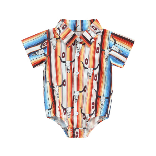 Mevireiy Western Baby Boy Shirt Romper Short Sleeve Button Down Cowboy Bodysuit One Piece Gentleman Outfit
