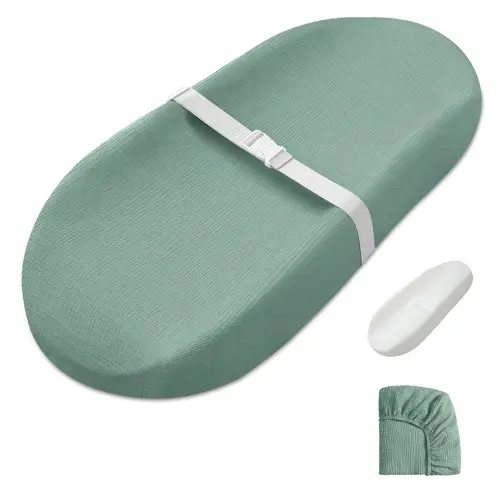 Blissful Diary Muslin Baby Changing Pad with Waterproof Lining Foam, Diaper Changing Table Pad with Cover for Dressers (Roman Green, Avocado)