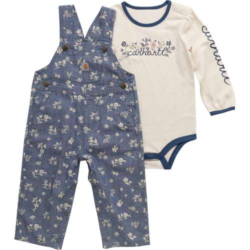 Girls' 2-Piece Long Sleeve Bodysuit & Printed Chambray Overall Set (Baby)