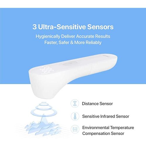 iHealth No-Touch Forehead Thermometer, Digital Infrared Thermometer for Adults and Kids, Touchless Baby Thermometer, 3 Ultra-Sensitive Sensors, Large LED Digits, Quiet Vibration Feedback, Non Contact
