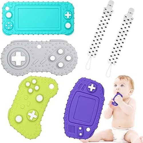 Chuya Baby Teether Toys,Remote Teething Toys Chew Toy for Babies 3-12 Months(4 Pack),Silicone Baby Teething Toys for Infant Toddlers, BPA-Free, Game Controller Toy