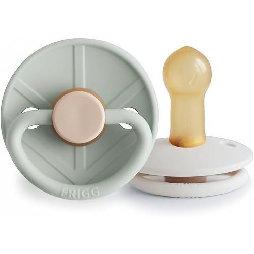 FRIGG Little Viking Natural Rubber Baby Pacifier 2-Pack | Made in Denmark | BPA-Free (Sage/Cream, 6-18 Months)