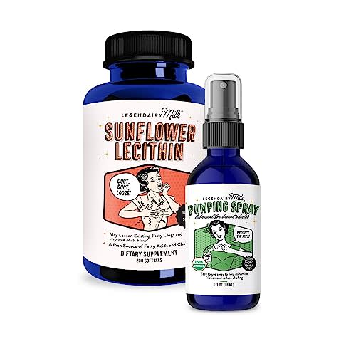 Legendairy Milk Sunflower Lecithin + Pumping Spray Bundle - Lactation Supplement for Clogged Milk Ducts with Organic Natural Lubricant for Breast Shields, Made in USA