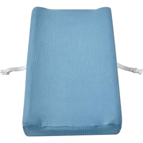 Baby Muslin Changing Pad Covers, Neutral Fitted Muslin Diaper Changing Table Pad Sheet Covers for Newborns Infants Baby Boys Girls (Blue)
