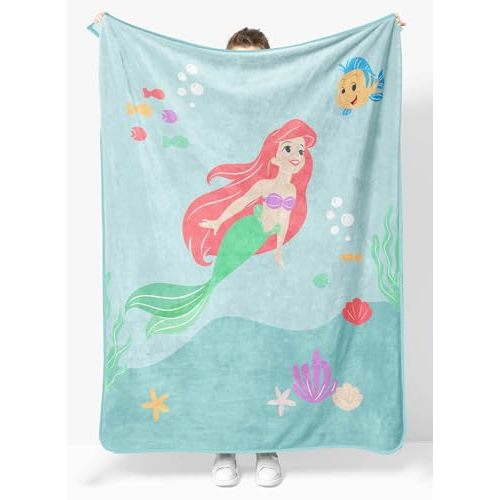 Sunny Side Up Disney The Little Mermaid Plush Throw Blanket - Measures 46 x 60 Inches - Super Soft & Cozy Fleece Kids Princess Bedding Features Ariel