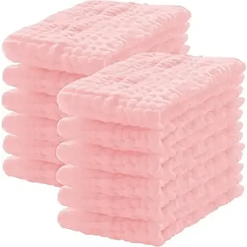 12 Pack Muslin Burp Cloths 100% Cotton Muslin Cloths Large 20''x10'' Extra Soft and Absorbent Baby Burping Cloth - Pink