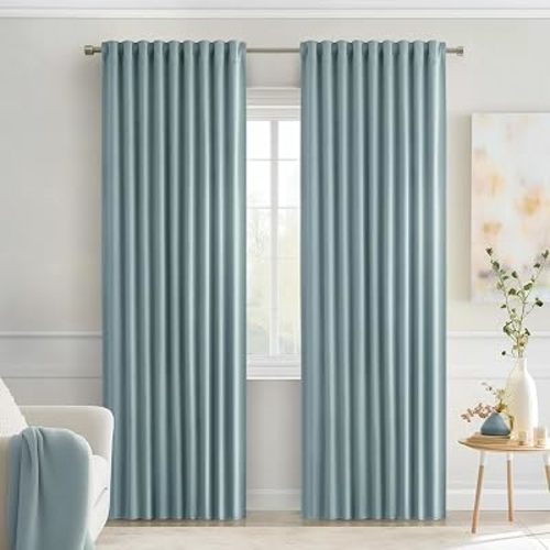 MIULEE Slate Blue Back Tab Blackout Curtains 84 Inch Length 2 Panels Set for Living Room Bedroom Privacy, Rod Pocket/Pinch Pleat Thermal Insulated Room Darkening Pleated Light Blocking Drapes