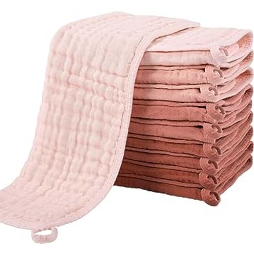 Yoofoss Muslin Burp Cloths for Baby 10 Pack 100% Cotton Baby Washcloths for Boys Girls Large 20''X10'' Super Soft and Absorbent Gradient Pink