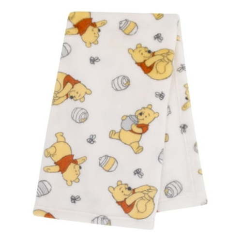 Disney Winnie The Pooh Plush Baby Blanket, Ivory, Infant Girl or Boy, Unisex