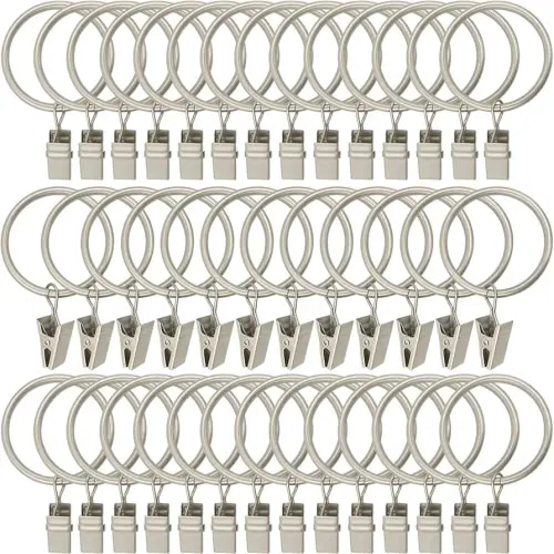 40 Pack Metal Curtain Rings with Clips, Drapery Clips Hooks, Decorative Curtain Rod Clips 1.5 in Interior Diameter, Matte Silver