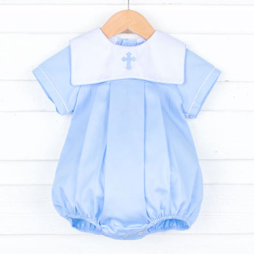 Blue Cross Embroidered Bib Boy Bubble