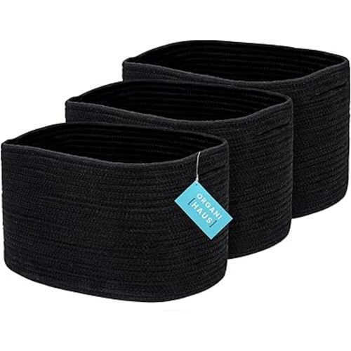 OrganiHaus Set of 3 Black Baskets for Shelves, Woven Baskets for Organizing, Cute Black Storage Basket for Toys & Cloths, Cotton Rope Basket for Decor, Shoe Baskets, Storage Baskets for Shelves