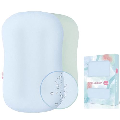 Organic Waterproof Baby Lounger Covers 2 Pack| GOTS Certified 100% Cotton| Removable Cover with Waterproof Liner | Machine Washable and Dry (Cover only)（Blue & Green)
