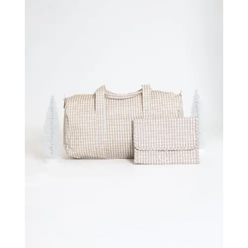 Weekender Gift Set - Duffel and Hanging Bag - Gingham Khaki