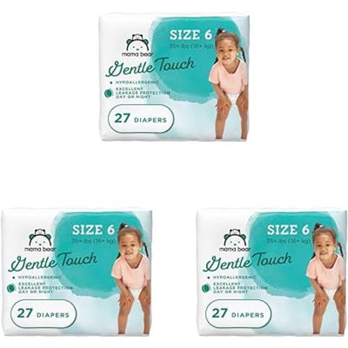 Amazon Brand - Mama Bear Gentle Touch Diapers, Hypoallergenic, Size 6, 27 Count, White (Pack of 3)